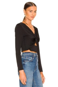 Twist Front Crop Top Long Sleeve Black -Hot Sale Clothing Store KISA WS316 V2
