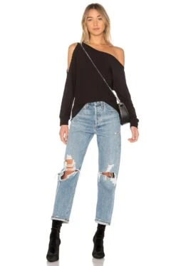 One Shoulder Pullover Black -Hot Sale Clothing Store LANS WO124 V4