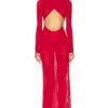 Red Long Sleeve Mock Neck Evening Gown With Front And Back Cutout Red -Hot Sale Clothing Store LAQH WD28 V1