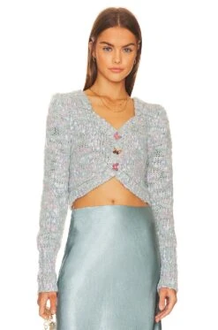 LoveShackFancy Saundria Crop Cardigan Galaxy Blue