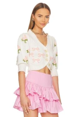 LoveShackFancy Malibu Crop Cardigan Strawberry Shortcake 9 LoveShackFancy Malibu Crop Cardigan Strawberry Shortcake -Hot Sale Clothing Store LESH WK113 V2