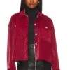Textured Check Faux Leather Shacket Red