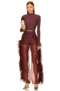 Organza High Waisted Trouser W Ostrich Merlot -Hot Sale Clothing Store LOIN WP6 V4
