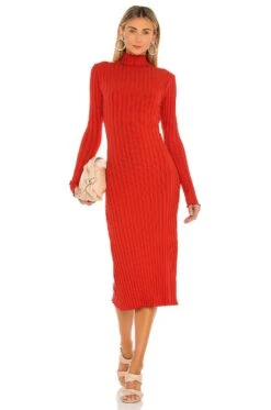 Mock Neck Midi Dress Spice Red