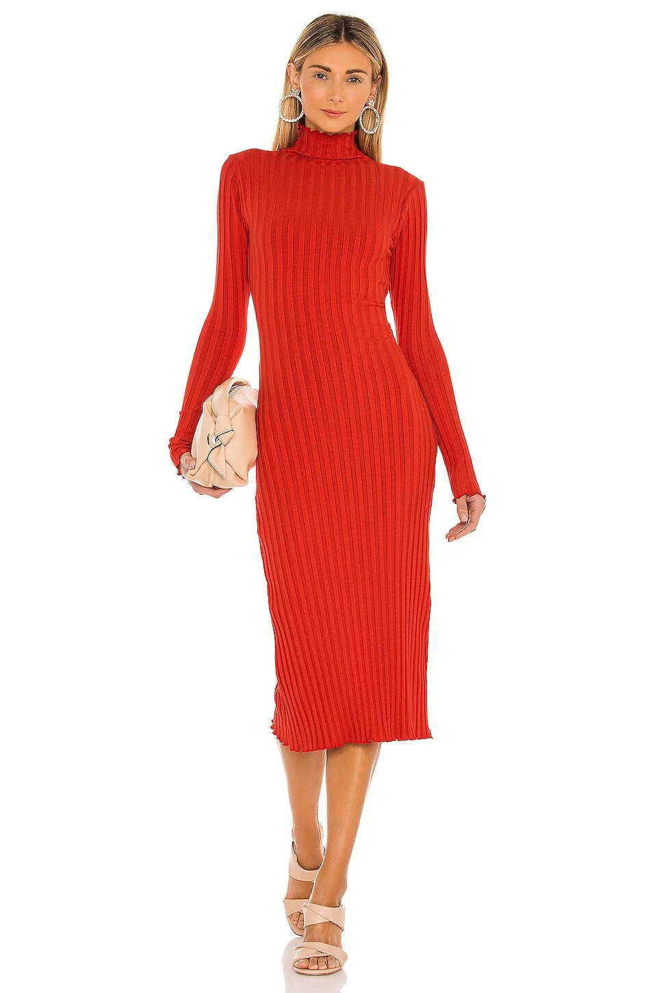 Mock Neck Midi Dress Spice Red 3 Mock Neck Midi Dress Spice Red