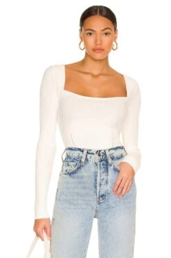 Tie Back Fitted Rib Sweater White