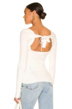 Tie Back Fitted Rib Sweater White -Hot Sale Clothing Store LOVF WK1071 V3
