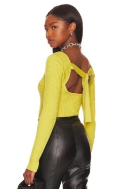 Tie Back Fitted Rib Sweater White -Hot Sale Clothing Store LOVF WK1152 V1