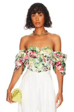 Rae Corset Top Green Rosa Floral