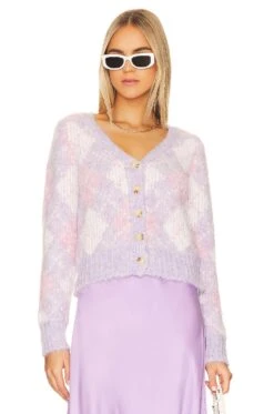 Melissa Argyle Cardigan Lavender Multi