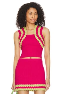 Jeneli Crochet Crop Top Hot Pink & Lime