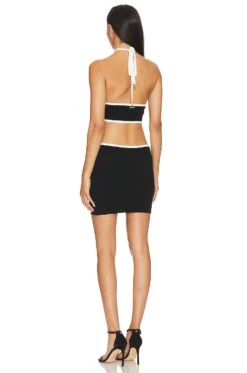 MILLY Contrast Trim Halter Mini Dress Black & Ecru -Hot Sale Clothing Store MILL WD1059 V3