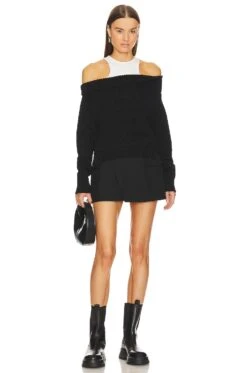 Off Shoulder Sweater Black -Hot Sale Clothing Store MONS WK1 V4