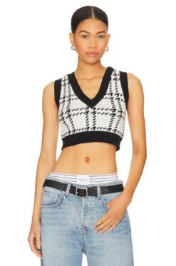 Josefine Crop Sweater Vest Black & White