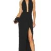 Amrita Plunge Halter Neck Gown Black -Hot Sale Clothing Store NHOX WD419 V1