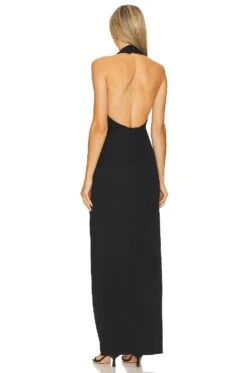 Amrita Plunge Halter Neck Gown Black -Hot Sale Clothing Store NHOX WD419 V3
