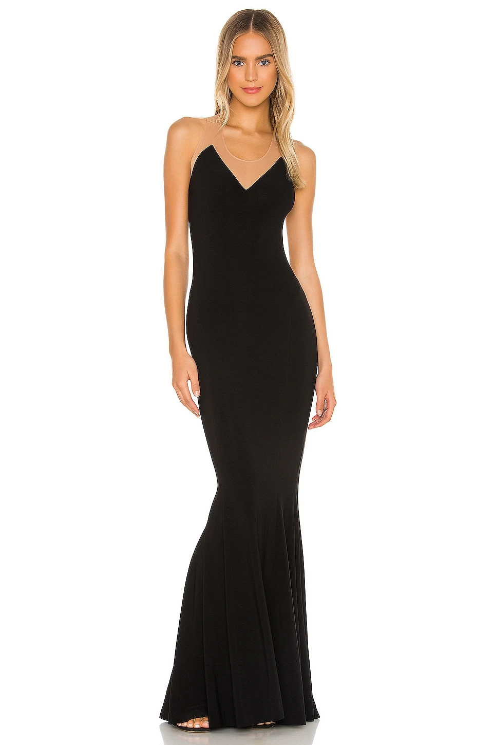 Norma Kamali Racer Fishtail Gown Black & Nude Mesh 3 Norma Kamali Racer Fishtail Gown Black & Nude Mesh