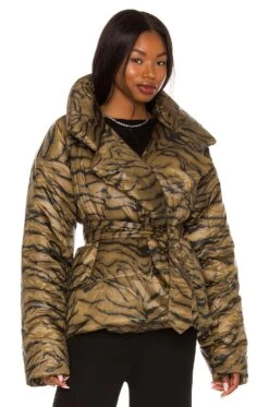 Norma Kamali Sleeping Bag Short Coat Brown Tiger