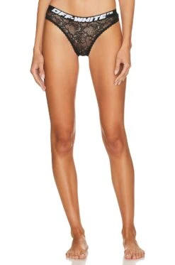 Off-White Logo Band Lace Slip Panties Black