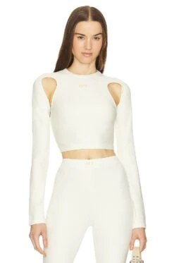 Off-White Sleek Long Sleeve Crop Top White