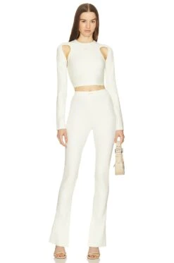 Off-White Sleek Long Sleeve Crop Top White -Hot Sale Clothing Store OFFR WS133 V4