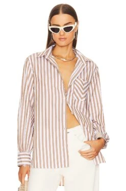 Rag & Bone Maxine Button Down Shirt Brown Stripe