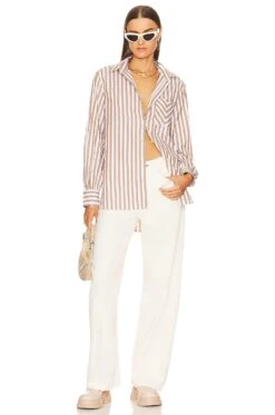 Rag & Bone Maxine Button Down Shirt Brown Stripe -Hot Sale Clothing Store RGBR WS473 V4