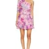 Zazu One Shoulder Mini Dress Pink & Purple Tropical -Hot Sale Clothing Store ROCS WD245 V1