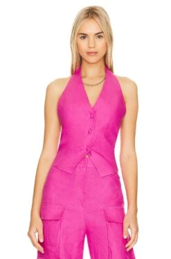 Linen Vest Fuchsia