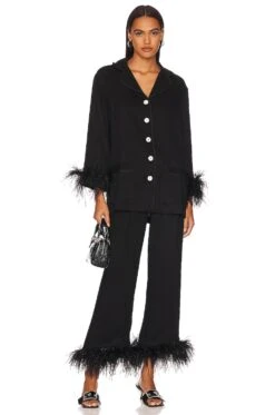 Party Pajama Set With Double Feathers Black