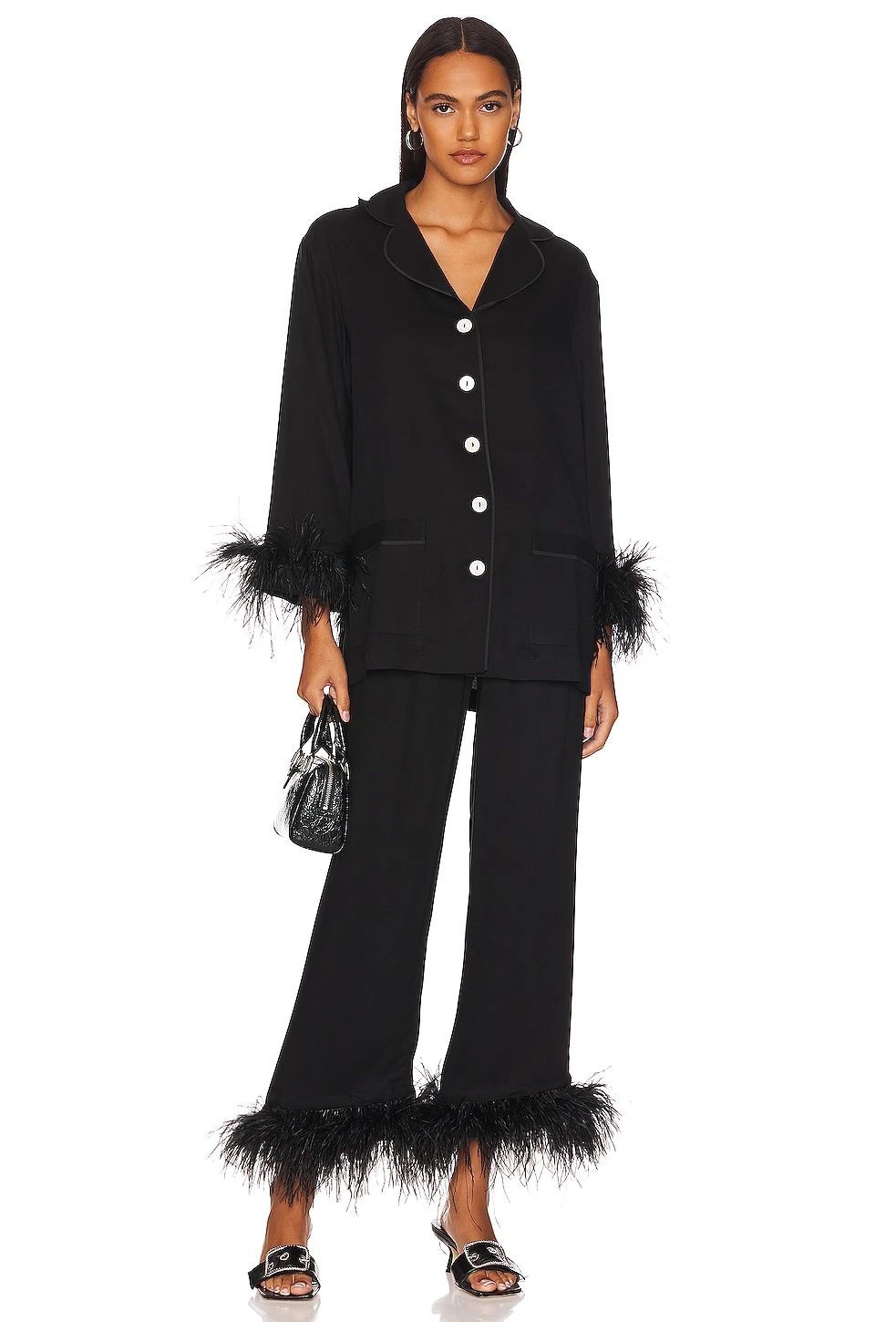 Party Pajama Set With Double Feathers Black 3 Party Pajama Set With Double Feathers Black
