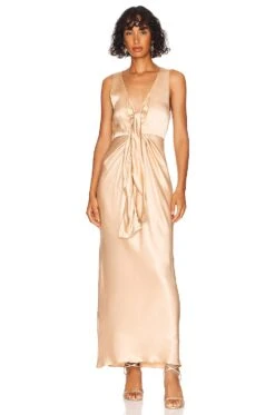 Shona Joy Felicity Plunged Tie Front Dress Porcini