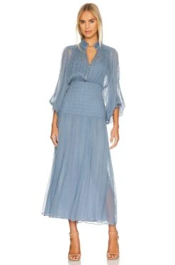 Shona Joy Lauren Ruched Midi Dress Dusty Blue