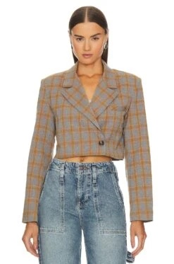 Steve Madden Rupi Cropped Blazer Grey Plaid -Hot Sale Clothing Store SMAD WO67 V2