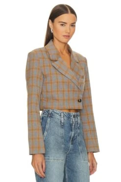Steve Madden Rupi Cropped Blazer Grey Plaid -Hot Sale Clothing Store SMAD WO67 V3