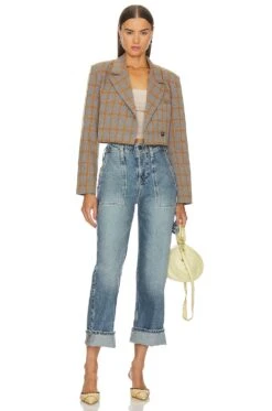 Steve Madden Rupi Cropped Blazer Grey Plaid -Hot Sale Clothing Store SMAD WO67 V5