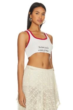 When What? Cropped Rib Tank White & Red -Hot Sale Clothing Store TLAU WS311 V2