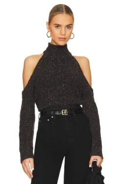 Gia Speckled Open Shoulder Sweater Black Confetti