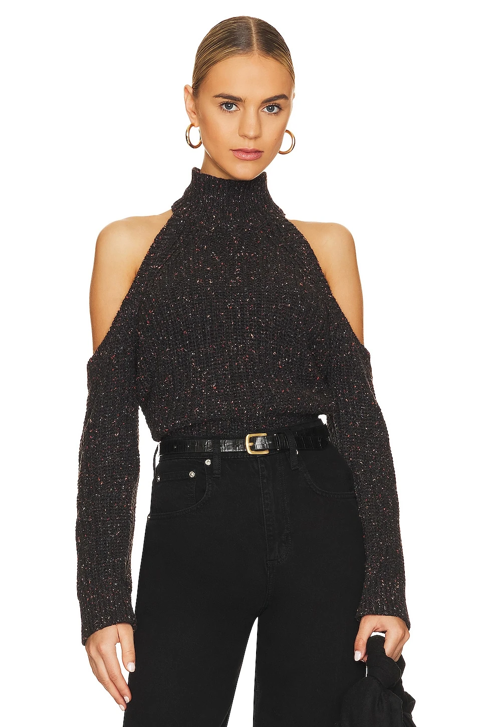 Gia Speckled Open Shoulder Sweater Black Confetti 3 Gia Speckled Open Shoulder Sweater Black Confetti