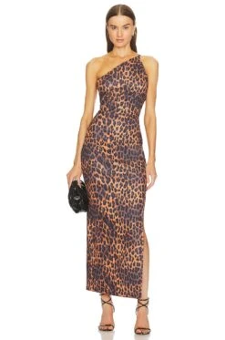 Strappy One Shoulder Maxi Dress Leopard