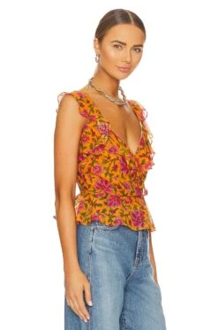 Veronica Beard Randa Top Hot Orange Multi -Hot Sale Clothing Store VBRD WS114 V2
