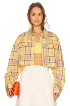 Cropped Denim Jacket Plaid