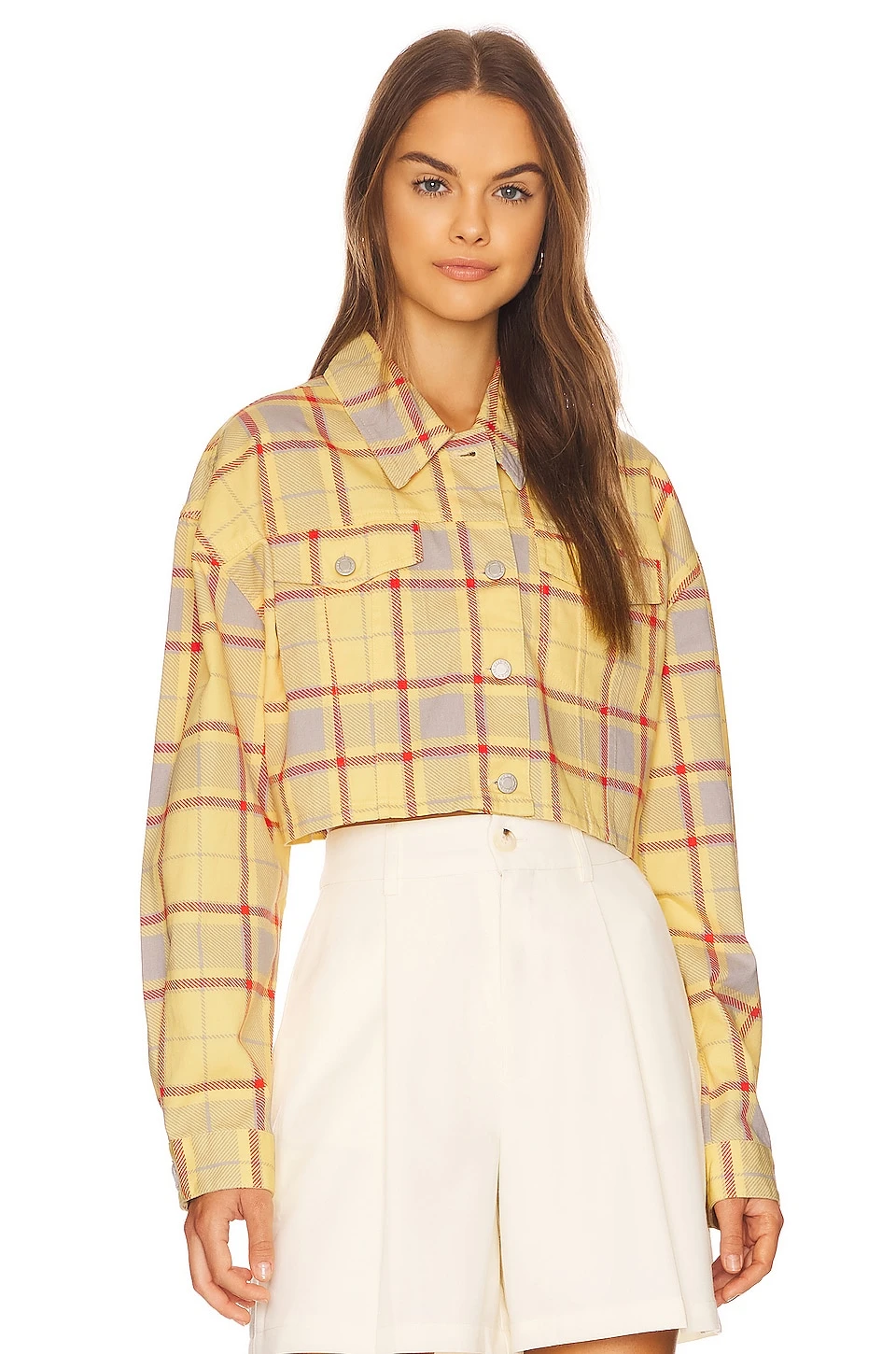 Cropped Denim Jacket Plaid 4 Cropped Denim Jacket Plaid - Image 2