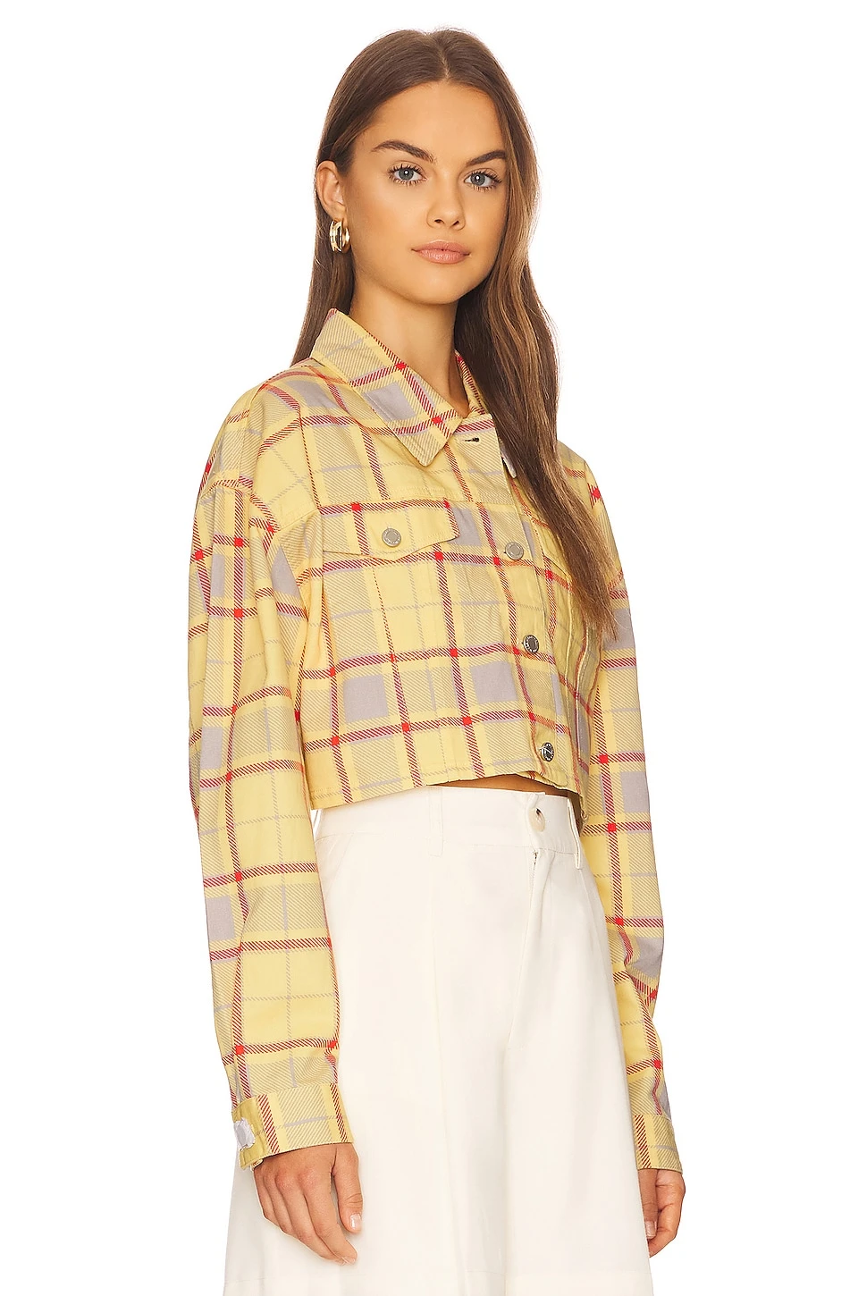 Cropped Denim Jacket Plaid 5 Cropped Denim Jacket Plaid - Image 3