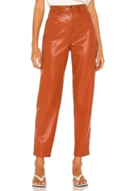 Dani Vegan Leather Boyfriend Pant Cognac