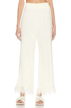 Feather Pull On Pant Ecru & Ecru Feathers