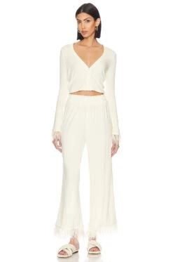 Feather Pull On Pant Ecru & Ecru Feathers -Hot Sale Clothing Store WWWR WP74 V4